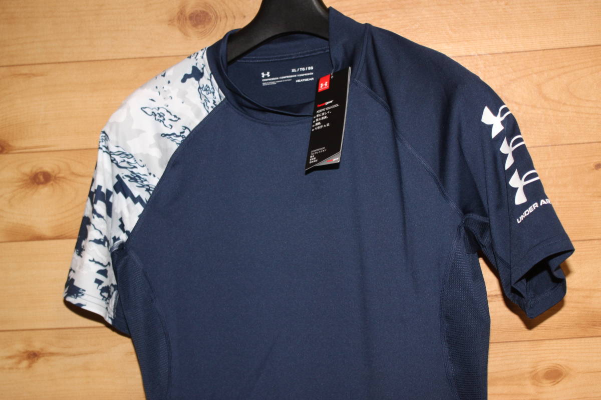 未使用アンダーアーマー　XL　紺　ヒートギア半袖コンプレッションシャツ　アーマー ショートスリーブノベルティ 1363304　送料無料即決