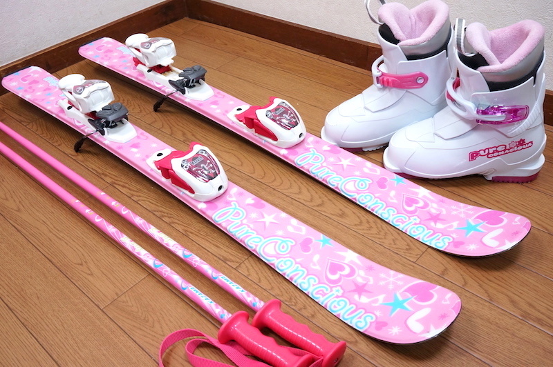 スキースキー板 4点セット ピュアコンシャス110cm ブーツ 19.0cm