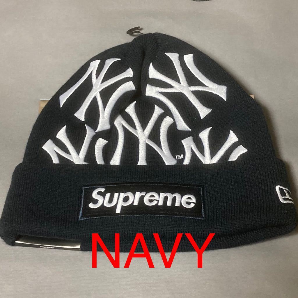 紺 Supreme 21AW New York Yankees Box Logo Beanie New Era Navy シュプリーム ニュー