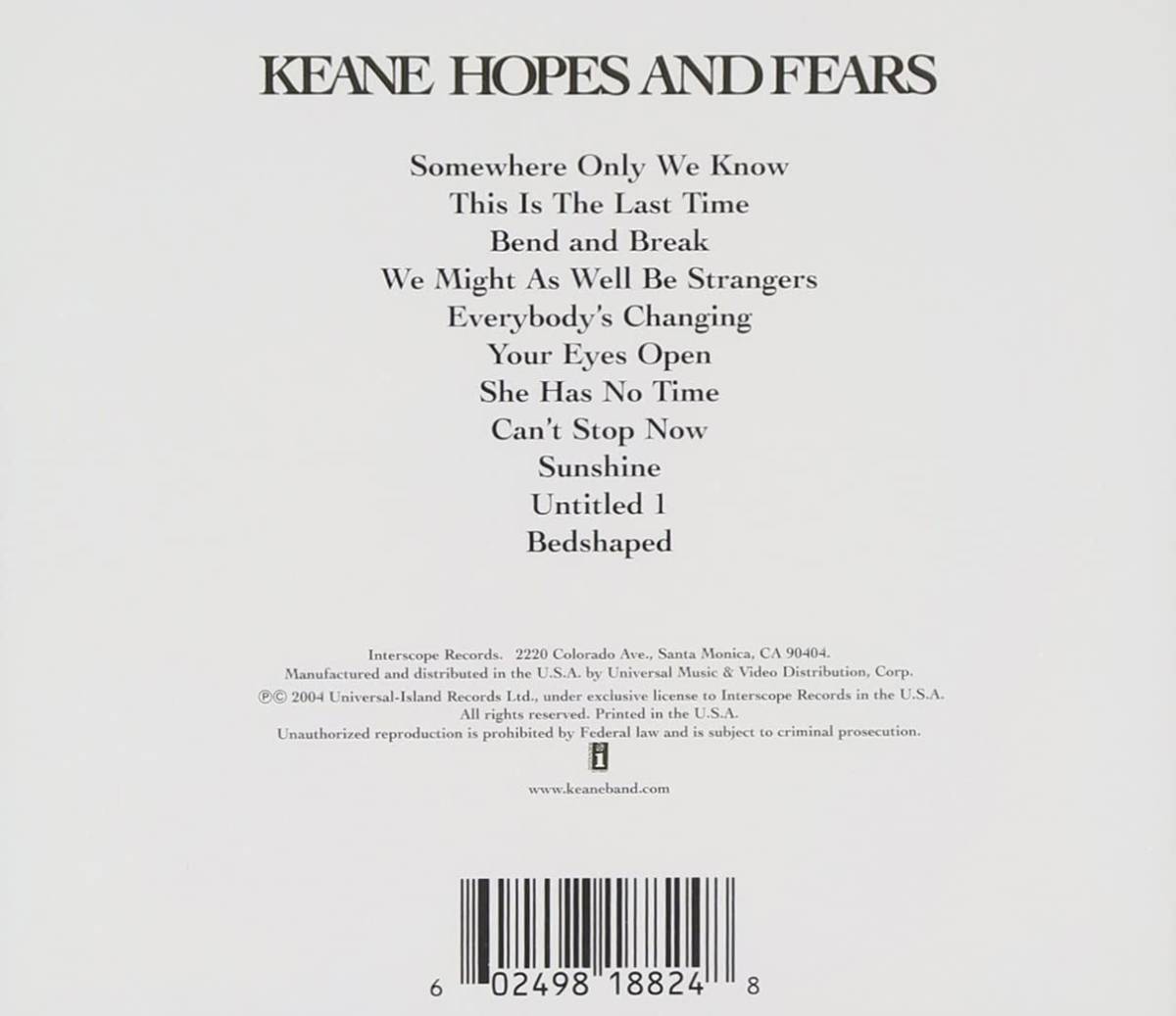 Hopes & Fears キーン 輸入盤CD_画像2