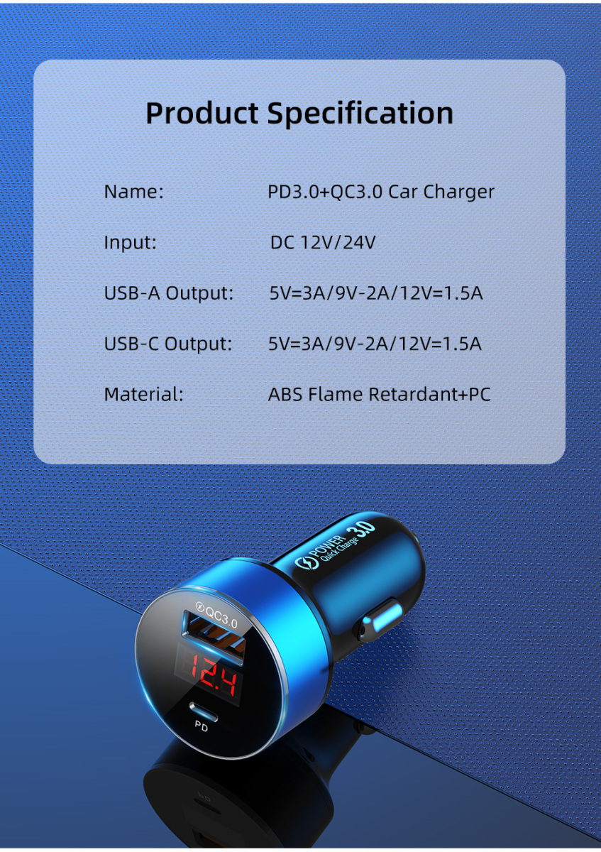 [ Gold ]Type-c PD high speed port Quick Charge 3.0 correspondence voltmeter attaching USB 3A+3A adaptor 12/24v correspondence 