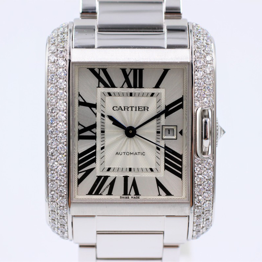 [Cartier] Смотреть бак As Glaze LM WT100009 Diamond Besel K18WG Автоматическая обмотка подержанные товары