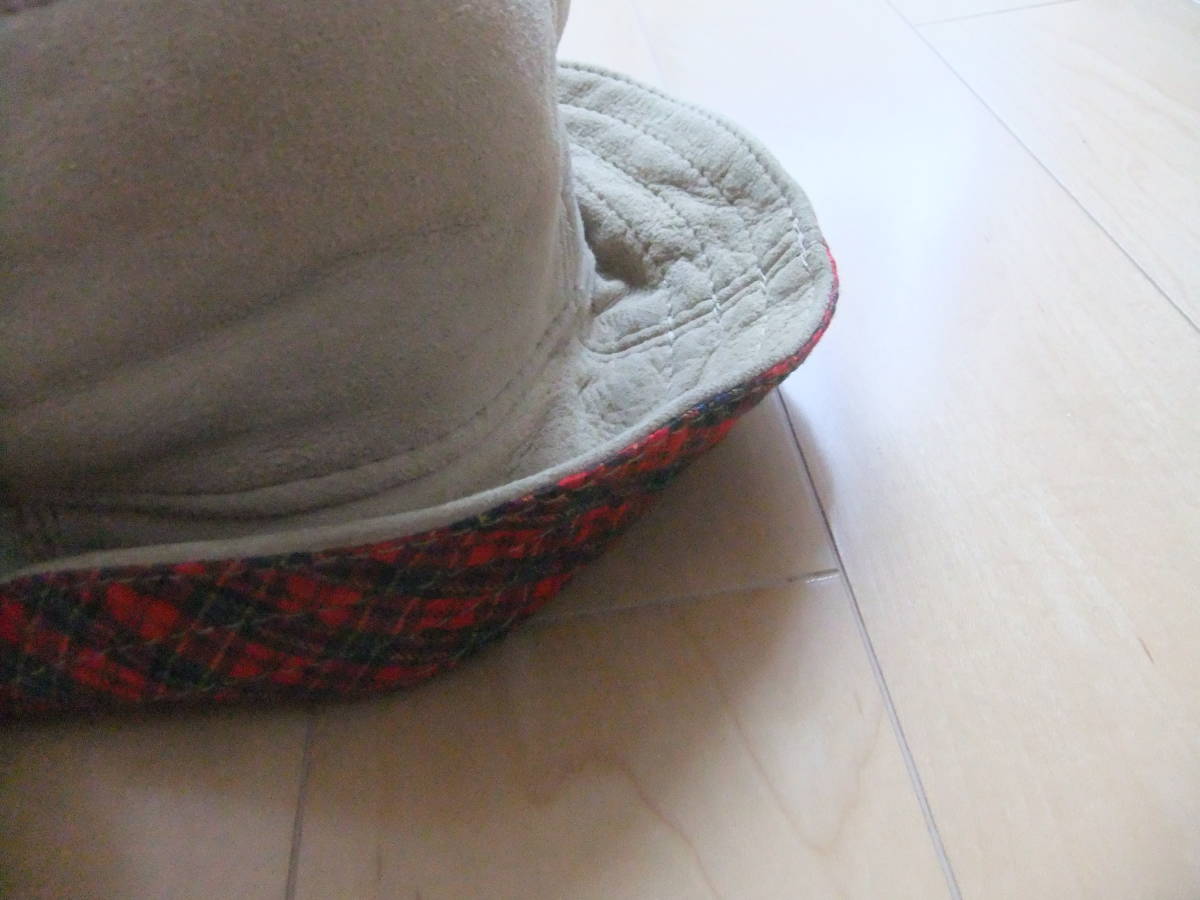 MADE IN NEW ZEALAND CANTERBURRY PURE NEW WOOL LEATHER HAT ベージュ 赤緑格子柄 カンタベリー_画像5