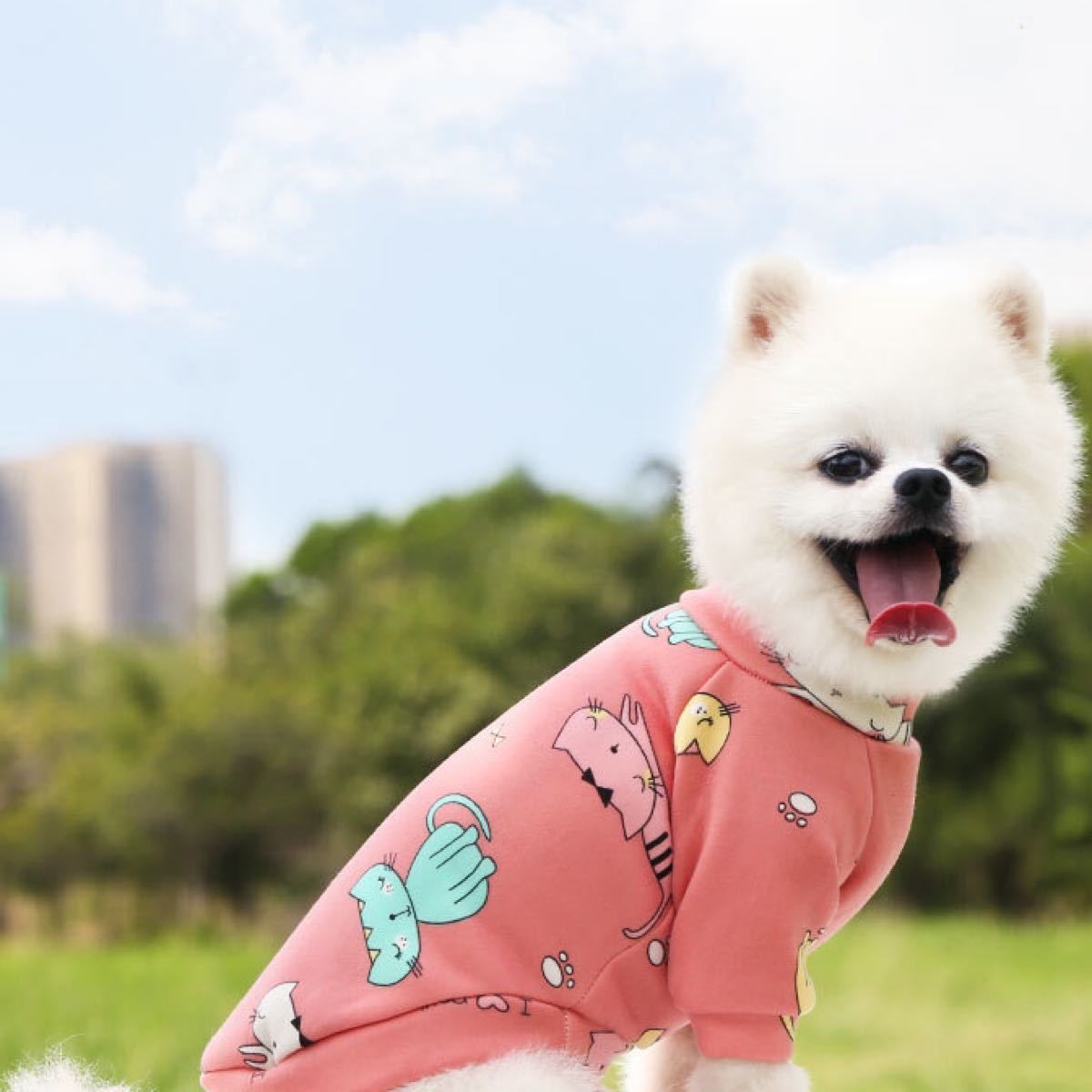 新作  ピンクネコ　可愛い 小中型犬服 ドッグウェア 裏起毛　ペット　防寒