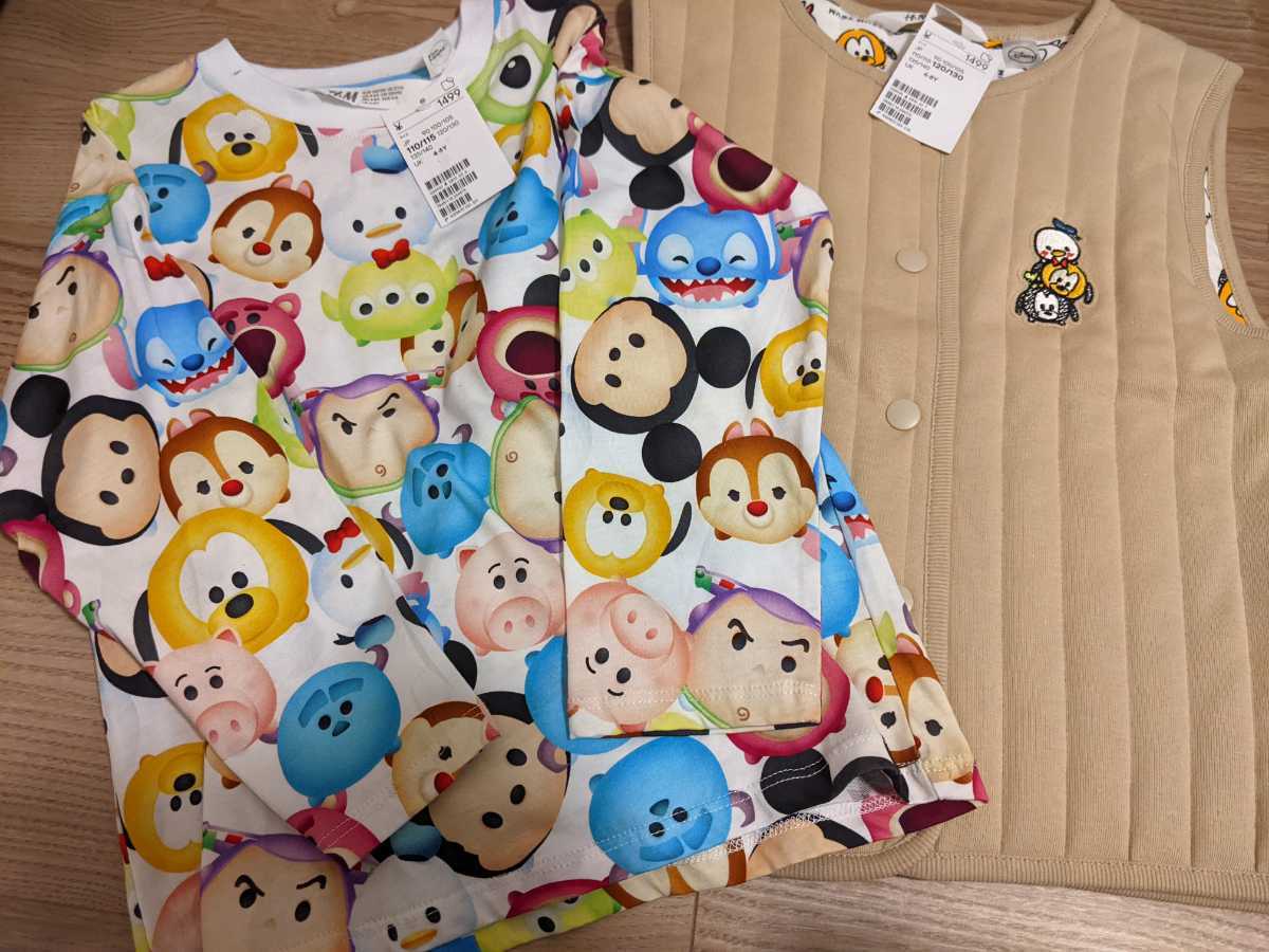  новый товар H&M/ Disney tsumtsum/120/130cm/ стеганое полотно лучший &110/115cm футболка с длинным рукавом / Kids H and M 2 шт. комплект Mickey Mouse 