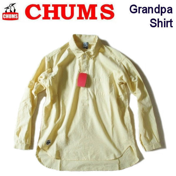 チャムス/CHUMS【グランパシャツ/ リラックス ルーズ プルオーバーシャツ】Grandpa Shirt CH02-1169 イエロー/Sサイズ