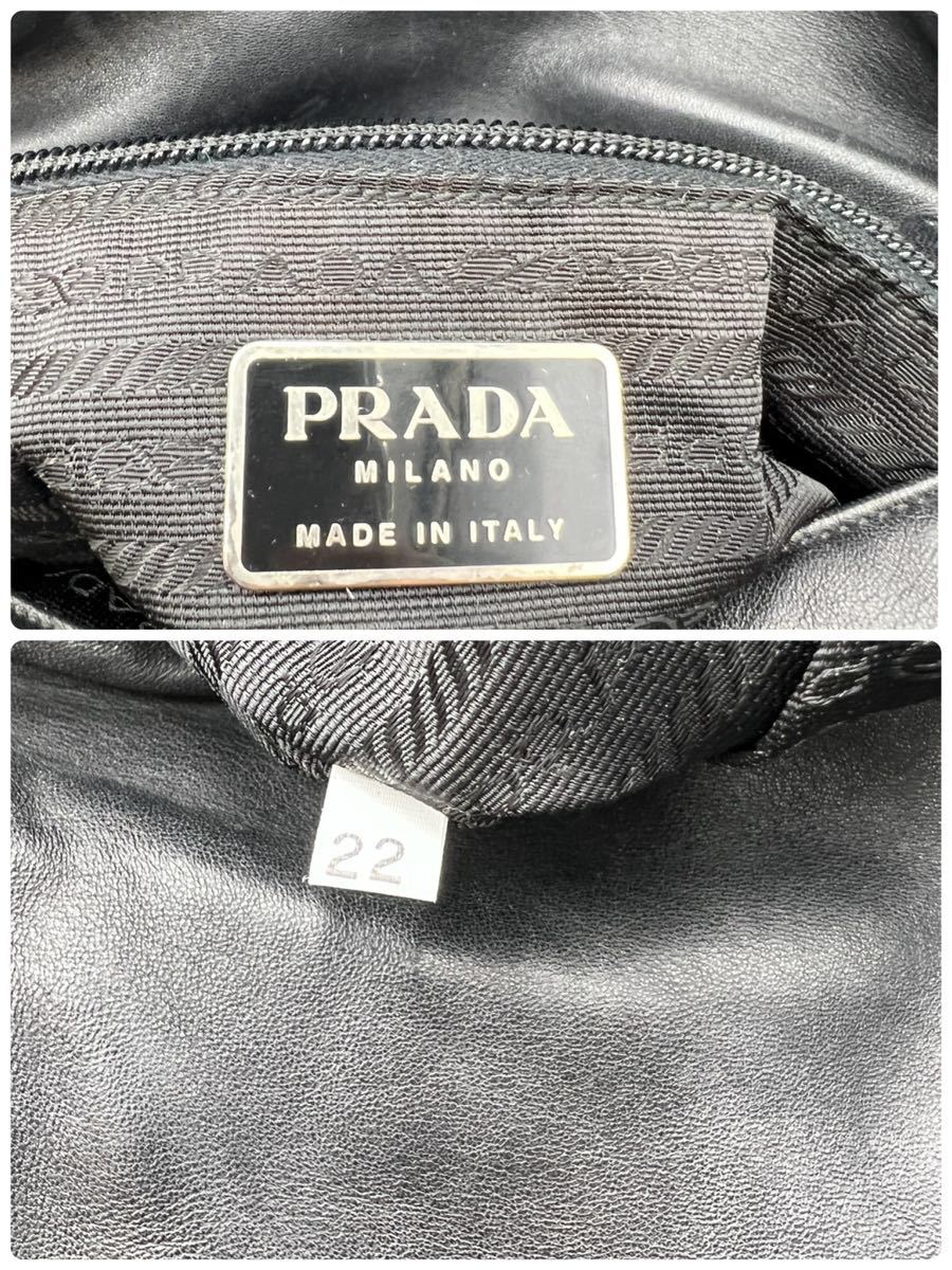 1円 【美品】プラダ PRADA ショルダーバッグ オールレザー 型押しロゴ プラスチックチェーン プラチェーン 黒 ブラック ワンショルダー_画像10