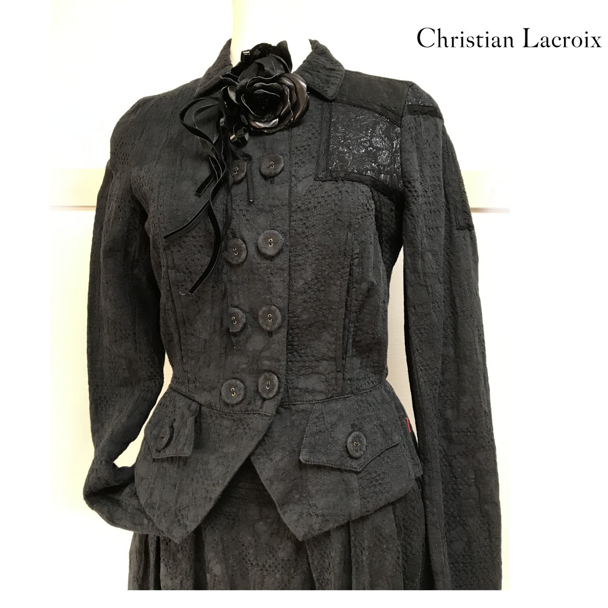 CHRISTIAN LACROIX Christian la черный a джинсы цельный вафля земля шелк . костюм 36(7~9 слабый номер ) формальный вечеринка защита . входить . церемония окончания женщина .