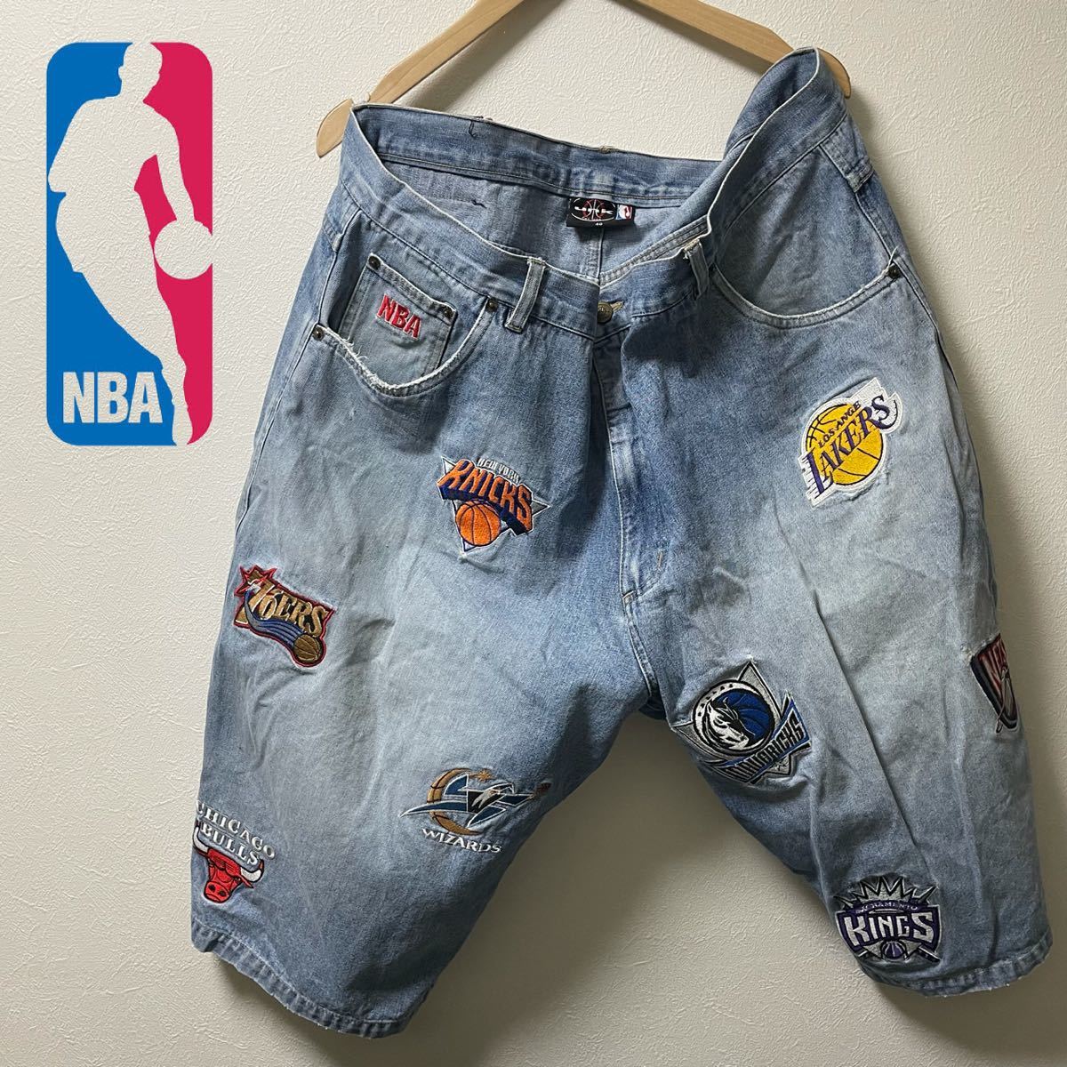 宅配便配送 90s 美品 unk NBA チームロゴ レザーパッチ デニムパンツ