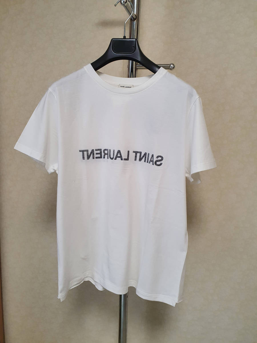 【新品・未使用】Saint Laurent サンローラン ロゴリバースTシャツ　ホワイト　XＬサイズ　663278 Y36HE