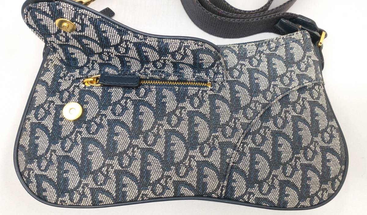 鑑定書付【Christian Dior】クリスチャン・ディオール トロッター サドルバッグ 紺色系 07RU-0034 ショルダーバッグ ロゴ キャンバス