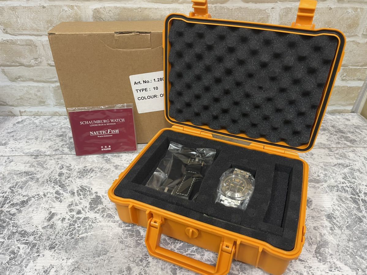 美品 動作品 SCHAUMBURG シャウボーグ LINDBURGH&BENSON アクアマチック 1000M BLACK TWO 自動巻き メンズ 腕時計 オレンジ ケース付き