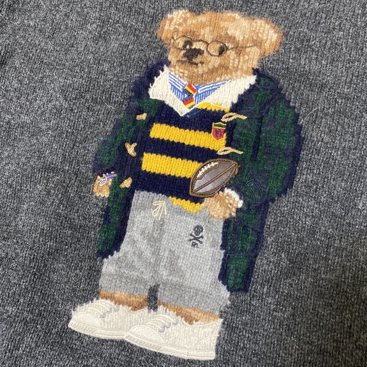 【美品】ラルフローレン　ポロベア　ニットセーター　メンズM ダークグレー　ラグビー ラガー rrl カシミヤ ウール　POLO RALPH LAUREN _画像3