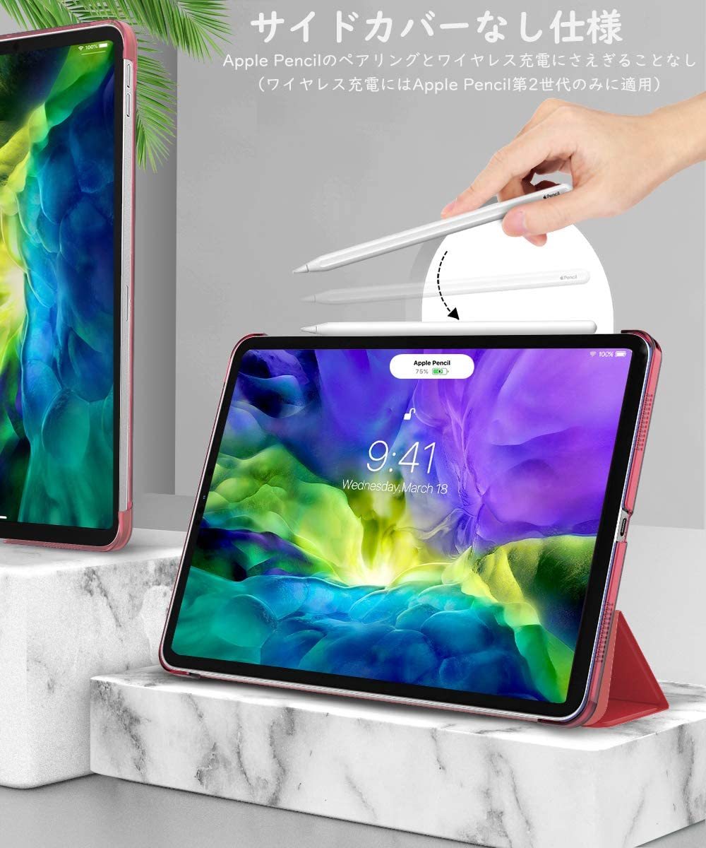 #SYNJ iPad Pro 11 ケース カバー 2020モデル 第2世代 半透明 apple pencil2ペアリング ワイヤレス充電 オートスリープ機能 高級PUレザー_画像2