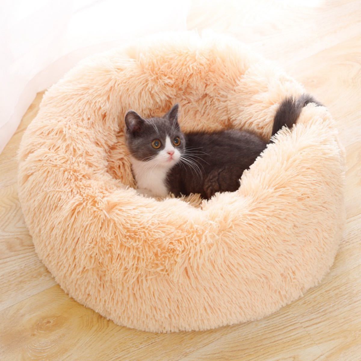 ペット　ベット　猫ベッド 犬ベッド 猫クッションベッド 丸型 洗える　アプリコット　ペットベッド ペット用ベッド