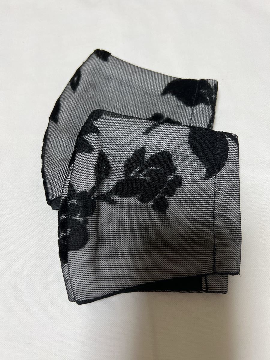 立体インナーチュールレースベロア生地フラワー刺繍