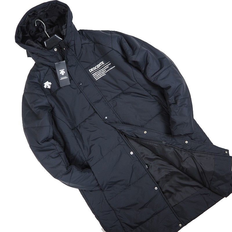 新品 DESCENTE デサント 防風 保温 ベンチコート ロングコート 中綿入り ダブルジップ (サイズL) ブラック 