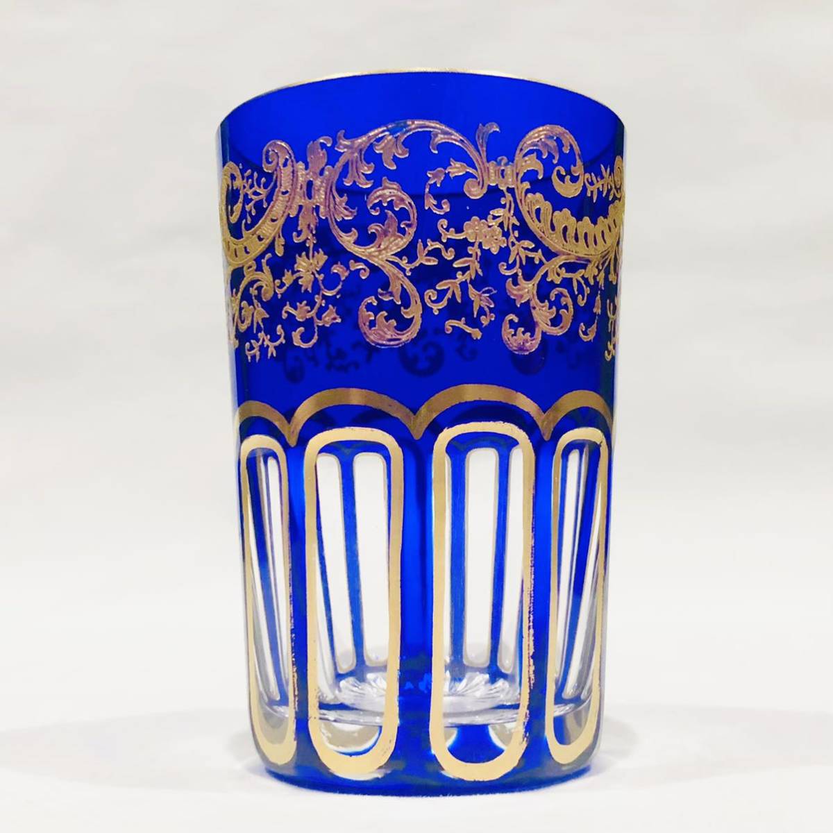 Saint-Louis サンルイ/※上級ライン 多面体 金彩青被ロココ装飾紋　グラス