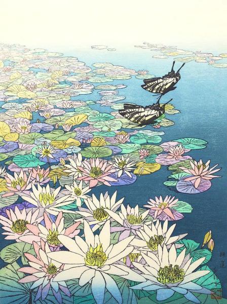 吉田千鶴子 木版画「睡蓮と遊ぶ」 Yahoo!オークション - 【真作】【WISH】吉田千鶴子「睡蓮」木
