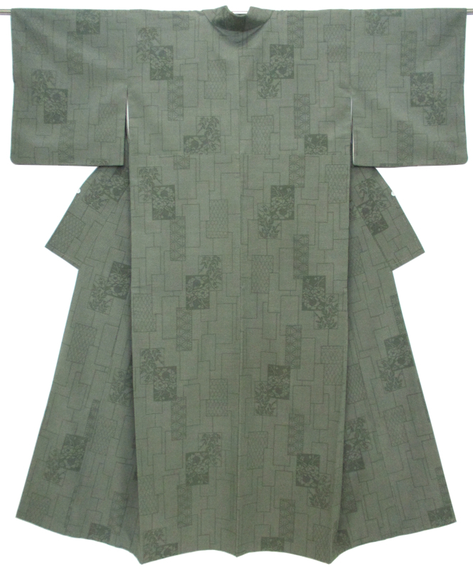 塩沢紬 伝統的工芸士・阿部茂壽 150山亀甲絣 短冊尽くし 灰 塩沢紬 伝統的工芸士・阿部茂壽 150山亀甲絣 短冊尽くし 灰