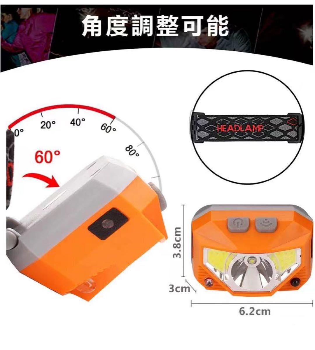 LEDヘッドライト ヘッドランプ 小型軽量 作業灯 USB充電 ヘッドライトLED 充電式　2個セット