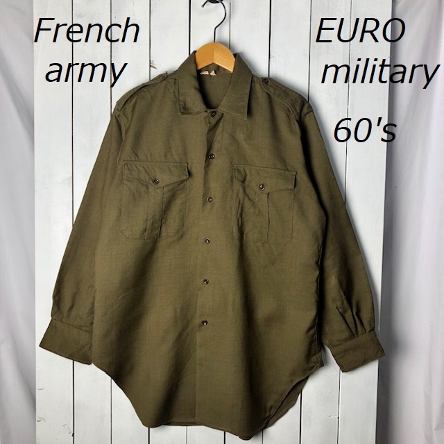 フランス軍実物 60s MITINウールシャツ ミリタリーシャツ 39 L～XL フレンチアーミー ユーロ ヨーロッパ オールド ヴィンテージ 長袖  ●59