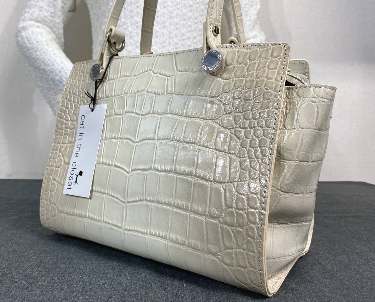 新品 未使用 人気ブランド cat in the closet キャットインザクローゼット 牛革クロコダイル型押し 2ウェイバッグ バニラ