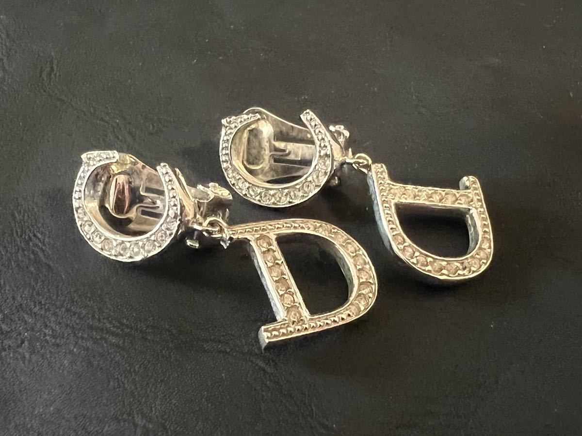 希少 Christian Dior ロゴ ラインストーン イヤリング オンライン