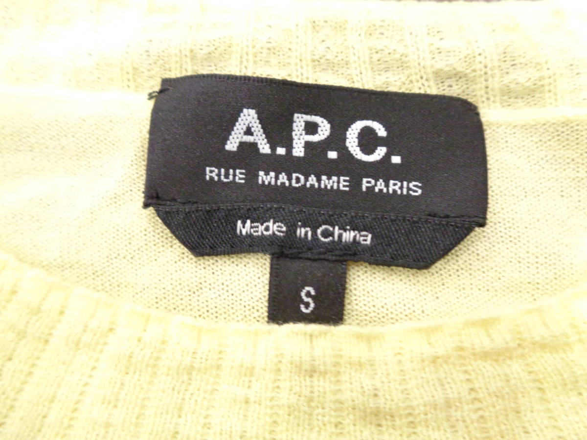 310◆A.P.C.シルク混ウールニット◆アーペーセー sizeS ライトイエロー色 薄手 カットソー トップス クリーニング済み ゆうパケット発送 4A_画像5