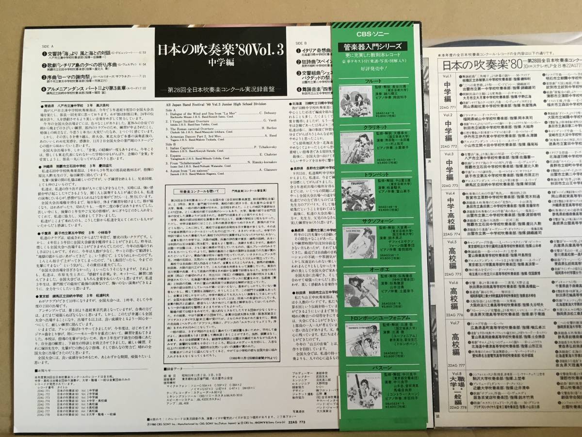 日本の吹奏楽 '80 Vol.3 中学編　中古品 LP 第28回全日本吹奏楽コンクール実況録音盤／吹奏楽コンクール　3N_画像2