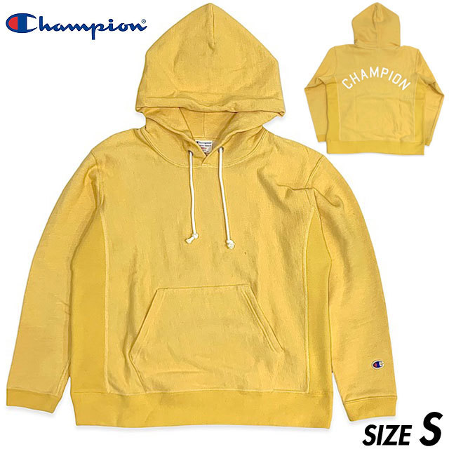 国内正規品■Champion (チャンピオン) REVERSE WEAVE リバースウィーブ 背中 アーチロゴ 長袖スウェットパーカー イエロー S [C8-M122]_画像1