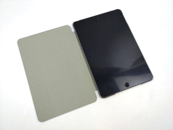 iPad mini 5用 カバー PUレザー+ハードケース 三つ折り スタンド ライトブルー_画像3