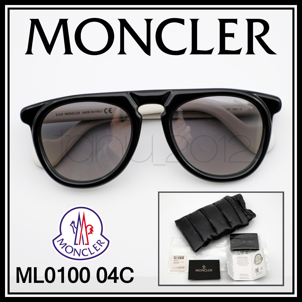 開店記念セール 新品本物 MONCLER ML0100 04C 大好き ブラック ホワイト キーホールブリッジ サングラス アビエイター ミラーレンズ バイカラー モンクレール