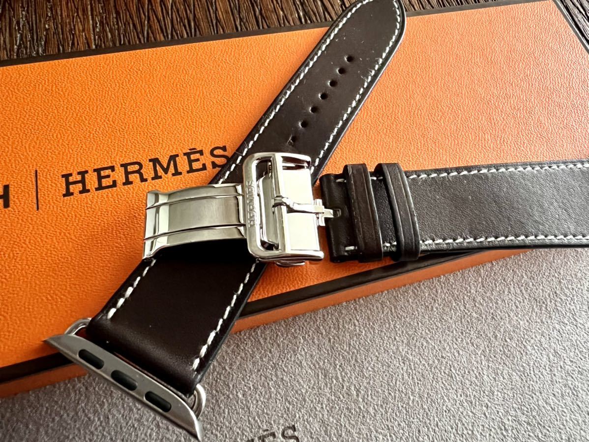 美品 Apple Watch HERMES 44mm バレニア エベンヌ ディプロイアントバックル エルメス アップルウォッチ レザーバンド  Dバックル 正規品