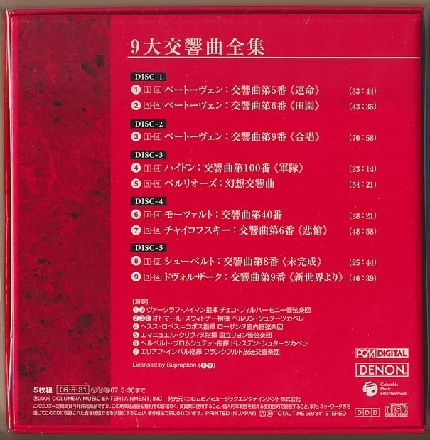 5枚組CD BOX●９大交響曲全集 ノイマン,スウィトナー,コボス,他　国内盤　DENON_画像2