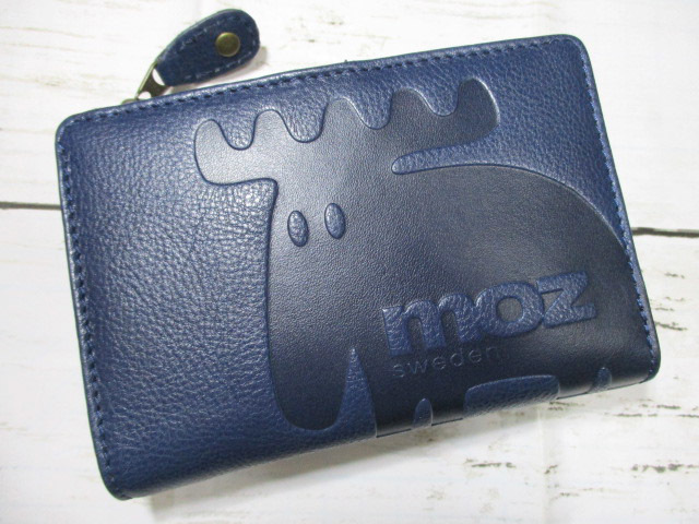 新品 財布 レディース 折財布 二つ折り L字ラウンド モズ moz ブランド 本革 シンプルなエルクの型押しデザイン ネイビー1点