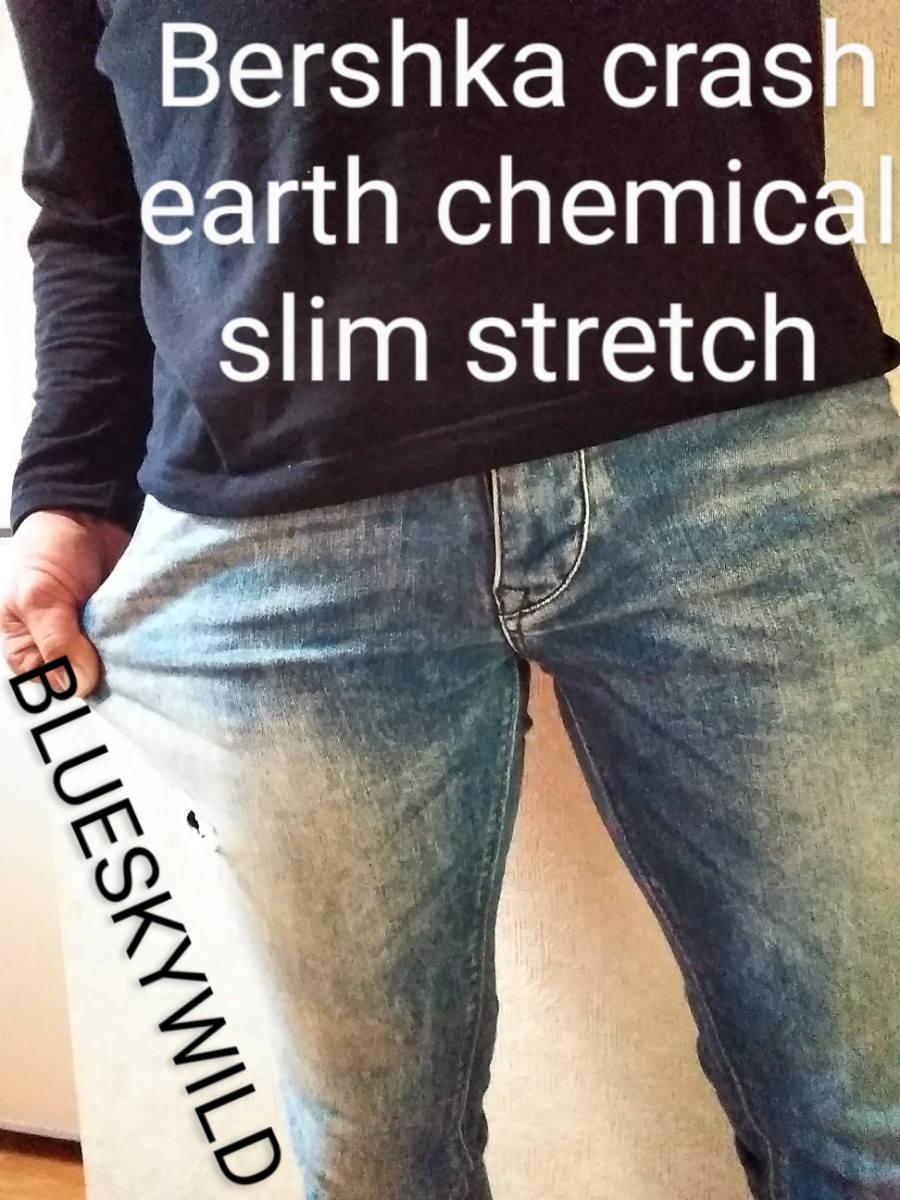Bershka crash stretch slim earth color chemical wash denim jeans