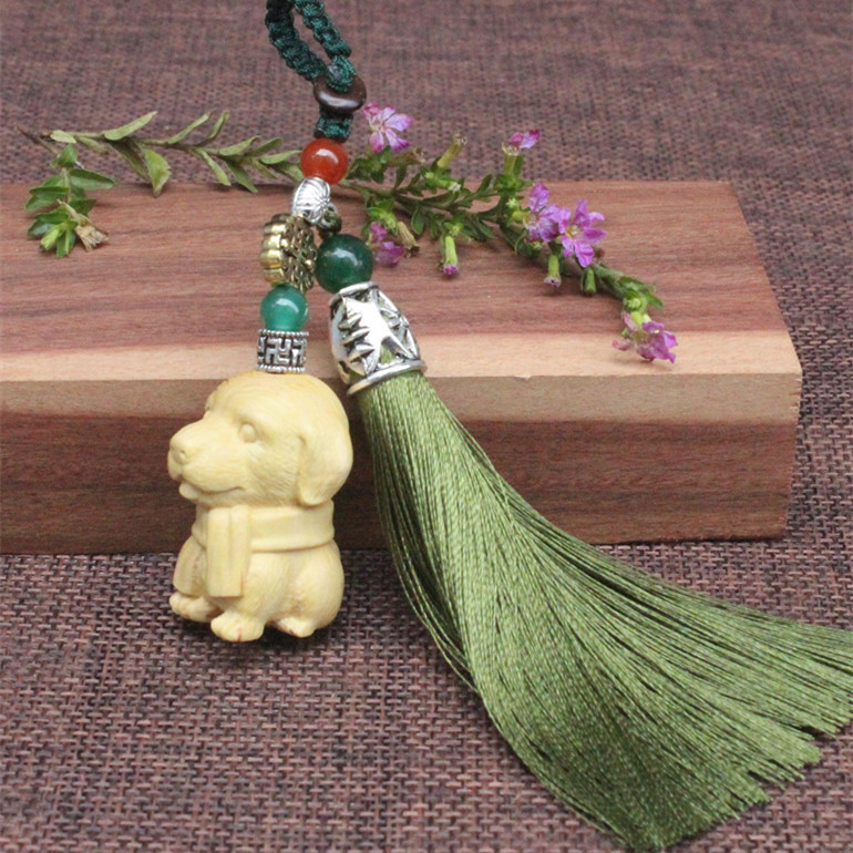 [. plant carving netsuke ] * dog * natural / natural tree made / handmade / hand made / skill sculpture / key holder / strap / present 