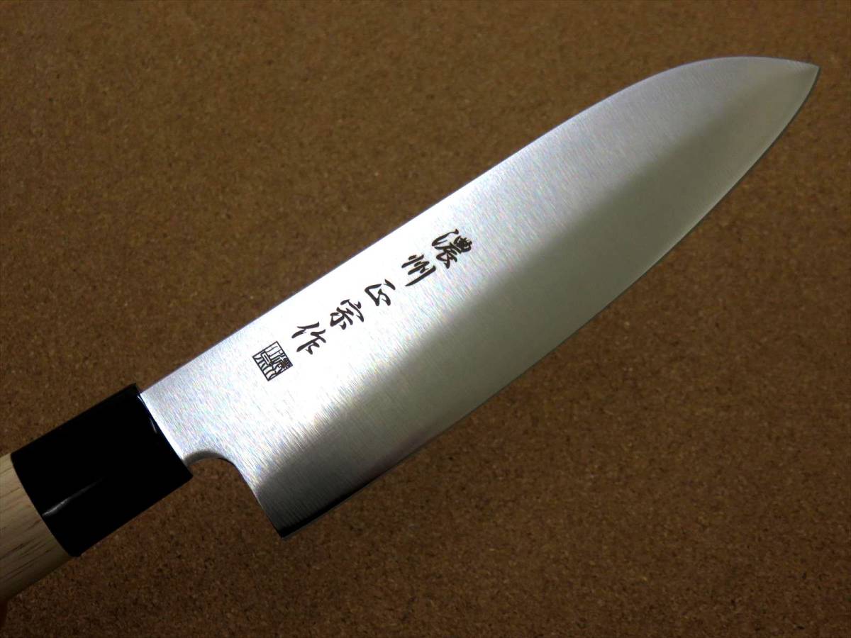 関の刃物 三徳包丁 16.5cm (165mm) 濃州正宗作 ステンレス鋼 白木ハンドル 家庭用 肉切り 魚処理 野菜切りなど多種多様な両刃包丁 日本製_画像3