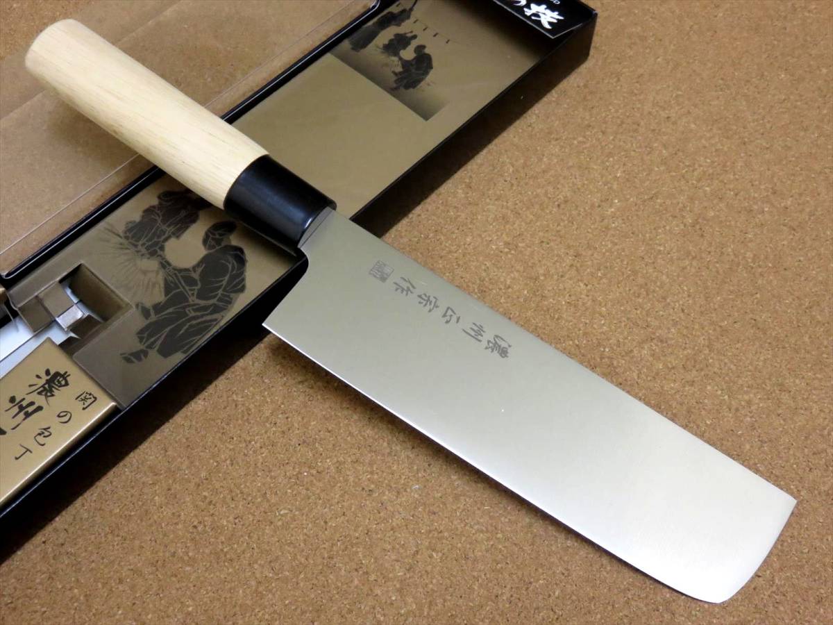 関の刃物 菜切り包丁 17.5cm (175mm) 濃州正宗作 ステンレス刃物鋼 白木ハンドル 家庭用 野菜切り 両刃包丁 大根のかつらむき 国産日本製