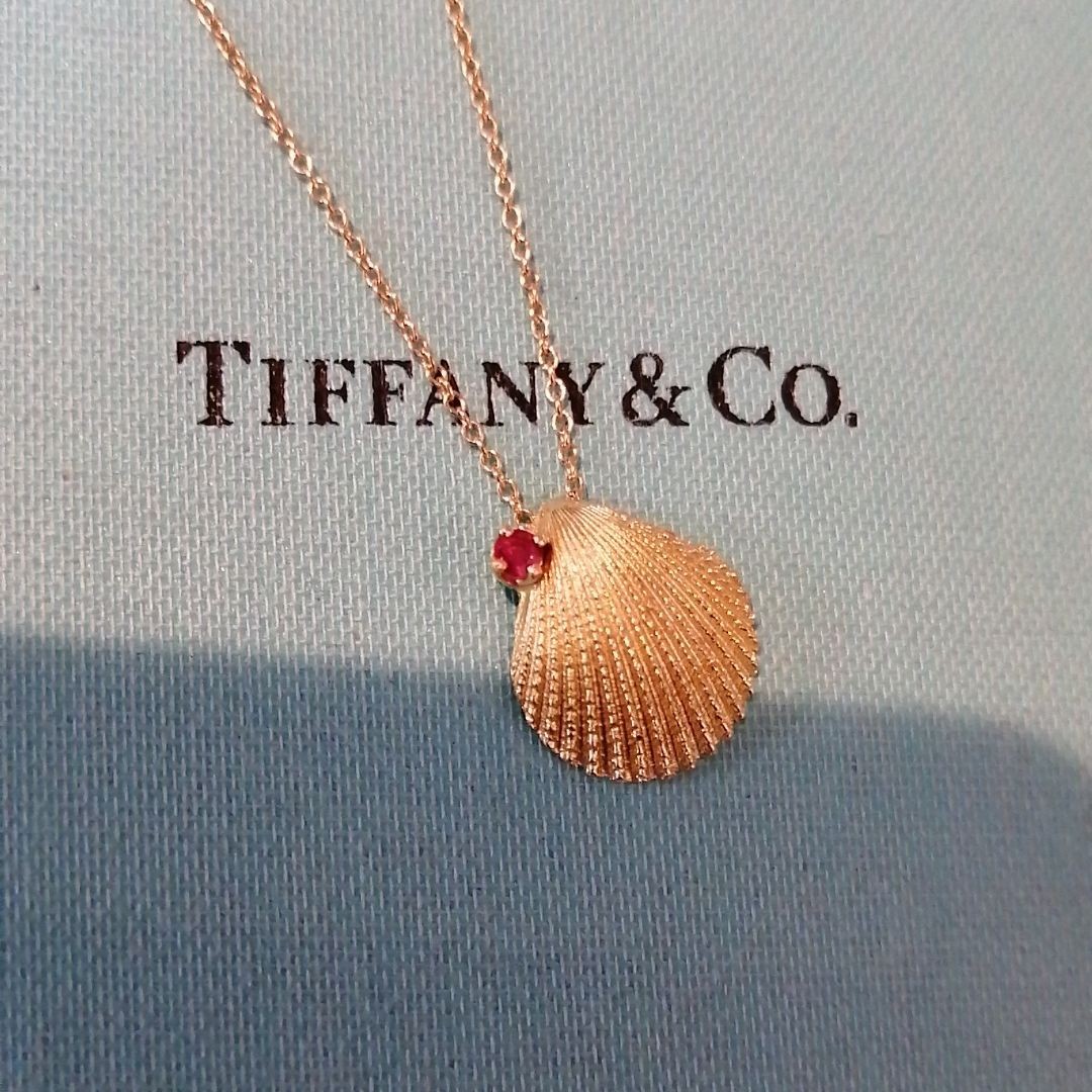 ティファニー　シェルモチーフ　ルビーネックレス　ペンダント　貝殻　海　ゴールド　k18　Tiffany　希少品