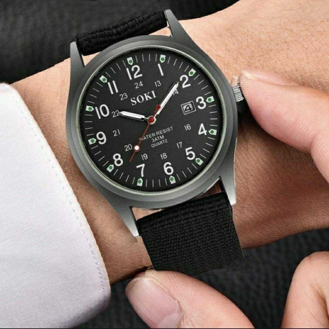  new goods unused wristwatch clock analogue calendar casual black 10