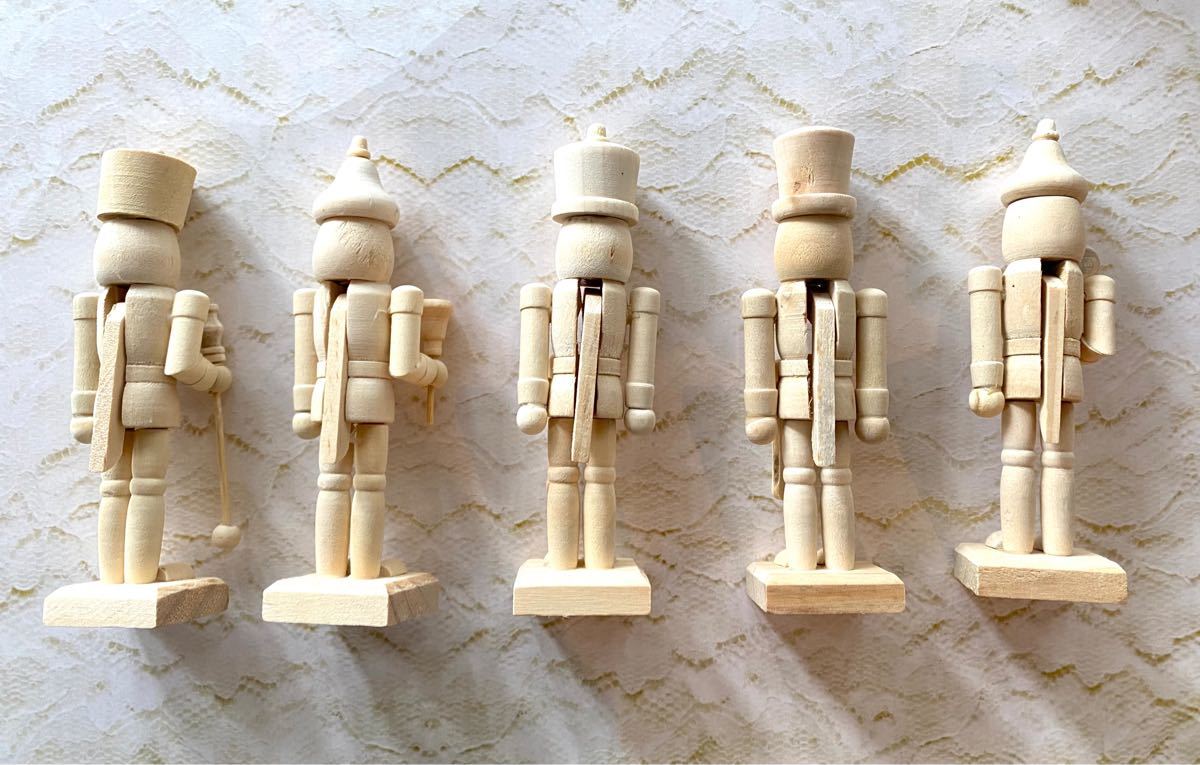 【新品】くるみ割り人形 5体 ペイントセット DIY トールペイント 素材 白木