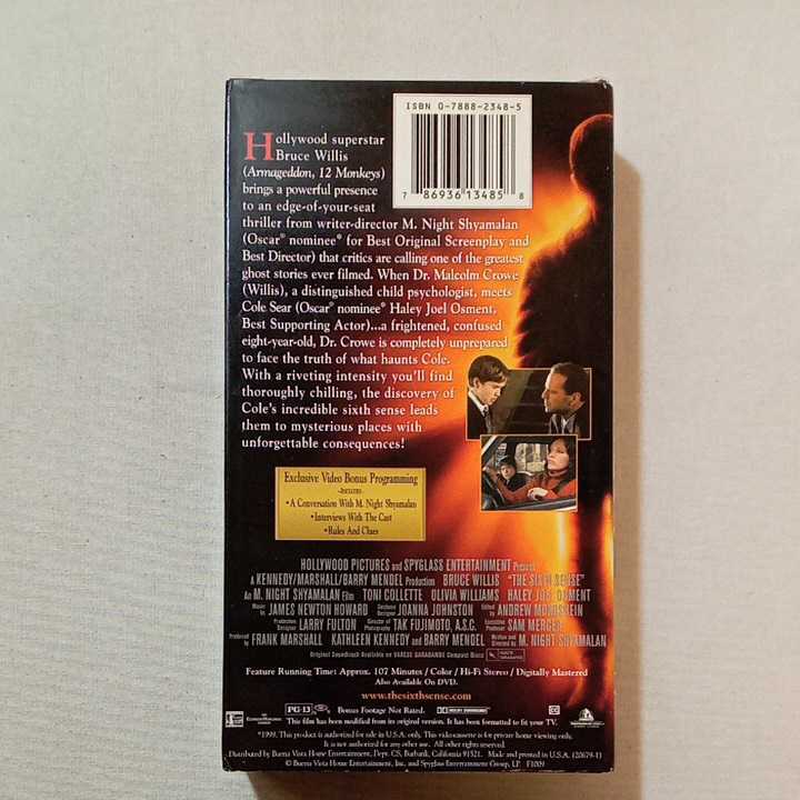 zaa-zvd18!Sixth Sense [VHS] Bruce Willis ( выступление ), Haley Joel Osment ( выступление ), английская версия [Import] [VHS] видео 107 минут 