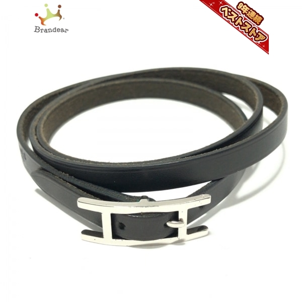 エルメス HERMES ブレスレット アピ3 レザー×金属素材 黒 □D 美品