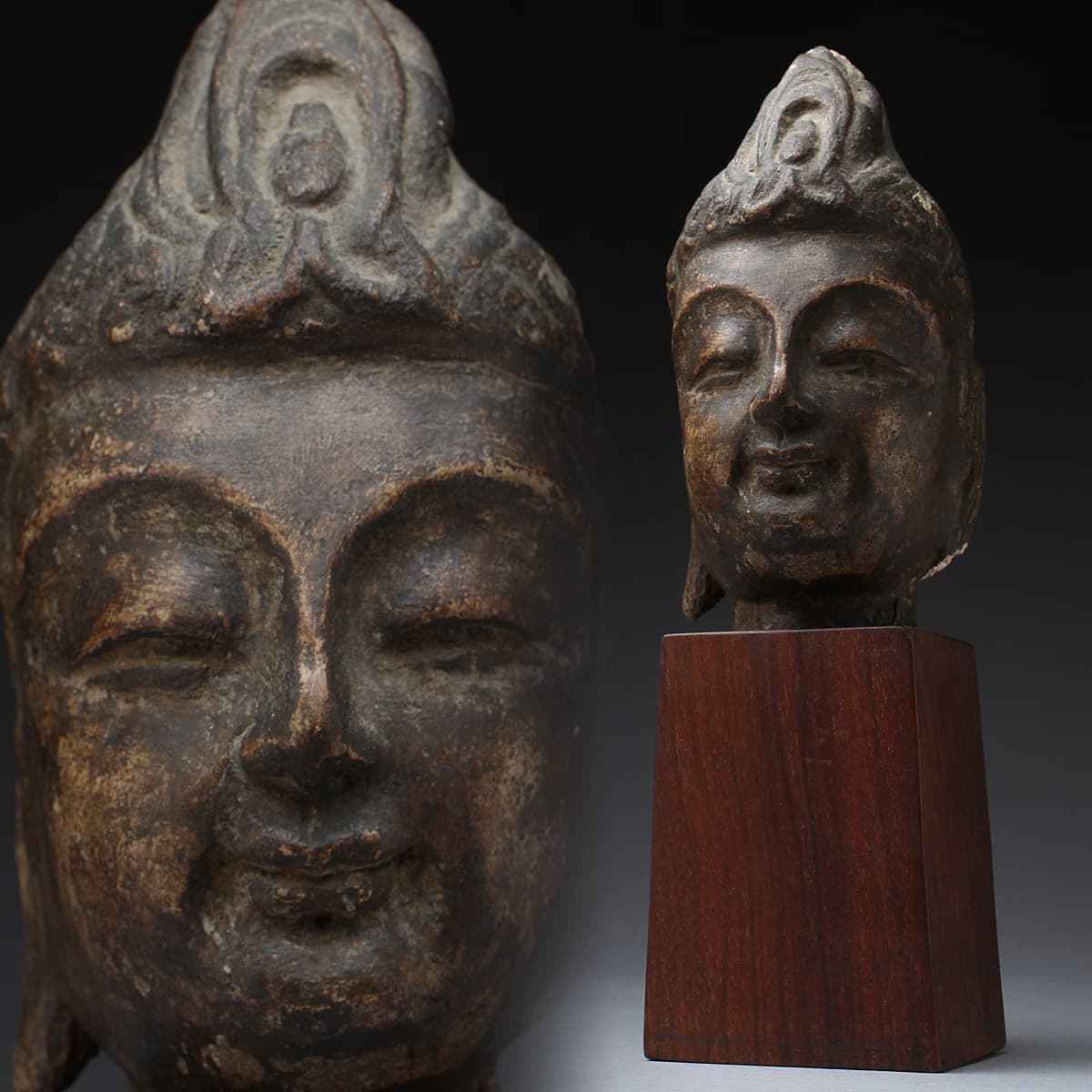 超安い】 R3814C M 仏教美術 樹脂製 観音菩薩頭部 仏頭 仏像 台座付 