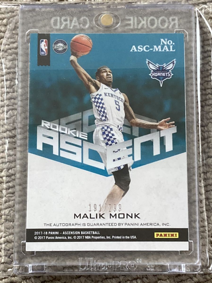 Panini NBA ASCENSION 2017-18 Malik MONK RC autograph 299シリ　マリクモンク　直書きサインカード_画像2