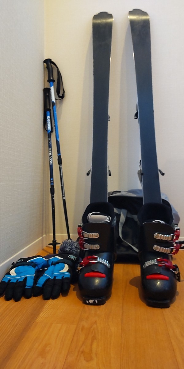 スキーセット 子供用 板120cm ブーツ23cm ストック80-95cm調整可 帽子と手袋、ブーツ袋の6点セット