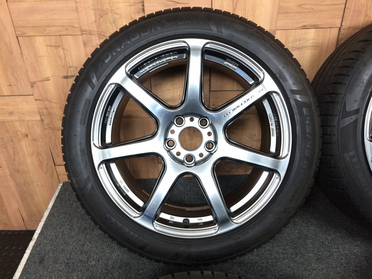 WORK EMOTION T7R 18インチ 8.5J +30 PCD112 5H PIRELLI 245/45R18 タイヤ付き4本セット 中古 引取り可能