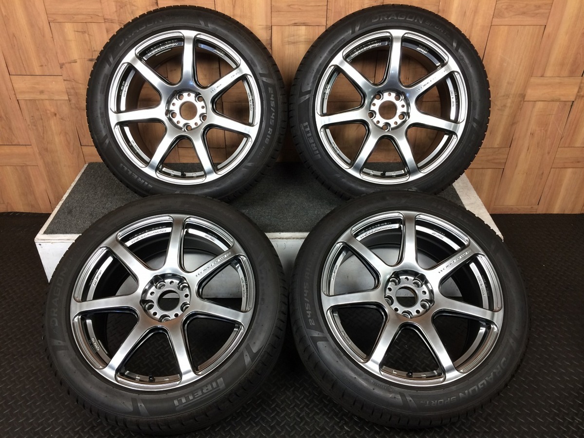 WORK EMOTION T7R 18インチ 8.5J +30 PCD112 5H PIRELLI 245/45R18 タイヤ付き4本セット 中古 引取り可能